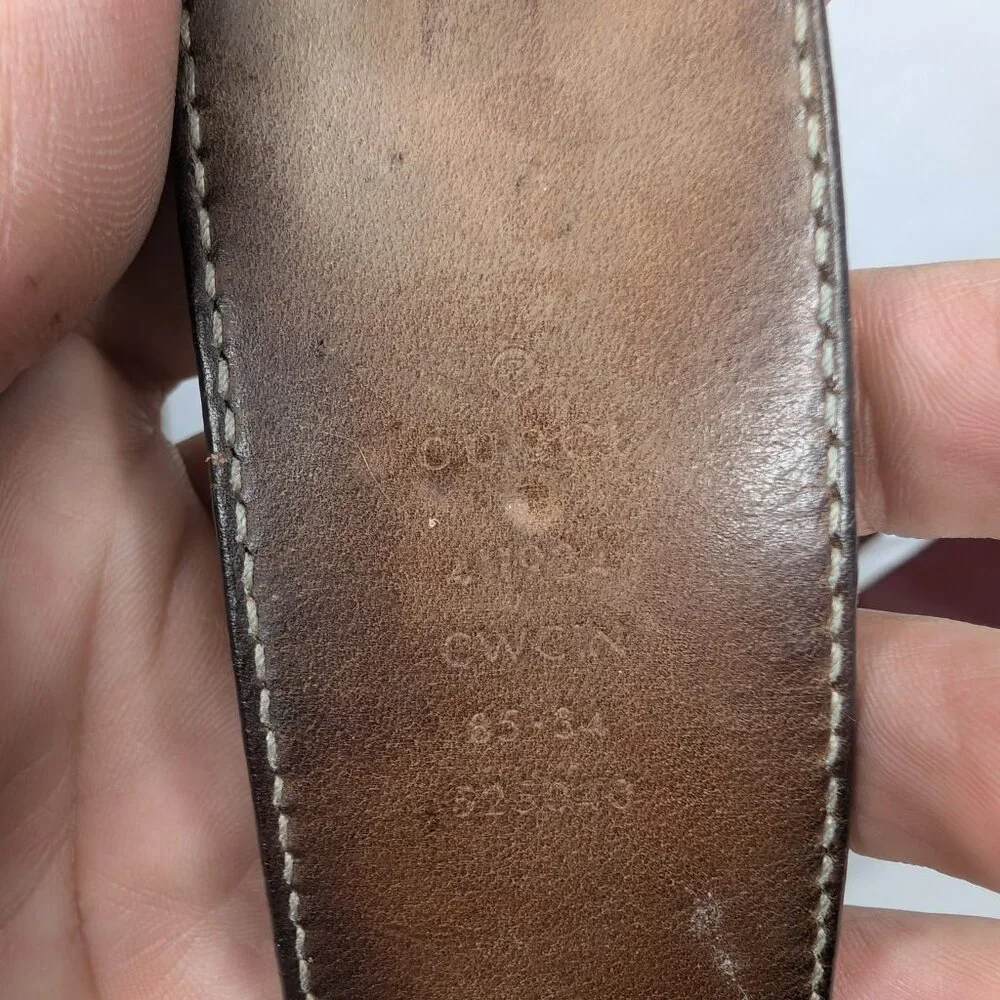 Gucci GG Interlocking Buckle Gray Leather Belt Men's 34 - Picture 7 of 7